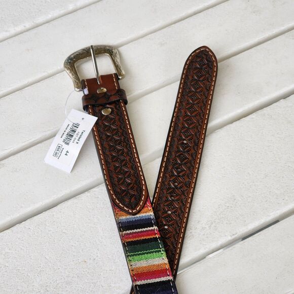 Twisted X Western Serape‎ Stripe Brown Leather Geometric Tooled Billet Size 42 - Picture 4 of 10